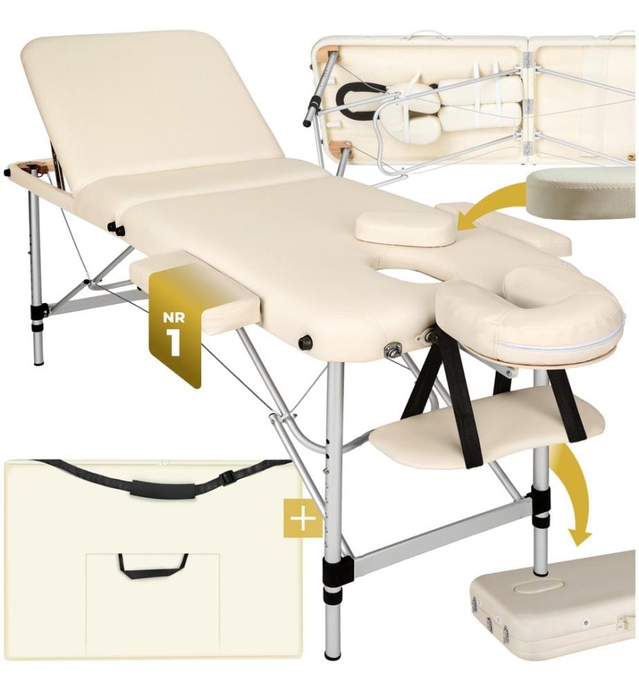 Lettino da massaggio a 3 zone con imbottitura spessa 5 cm e telaio in alluminio - beige