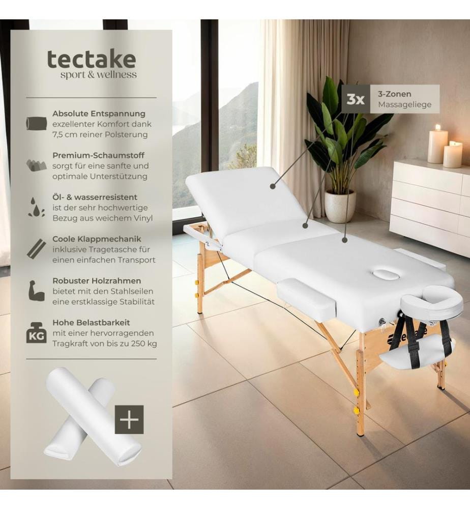 3 Zone Massage Table Somwang with Bolster Set - white