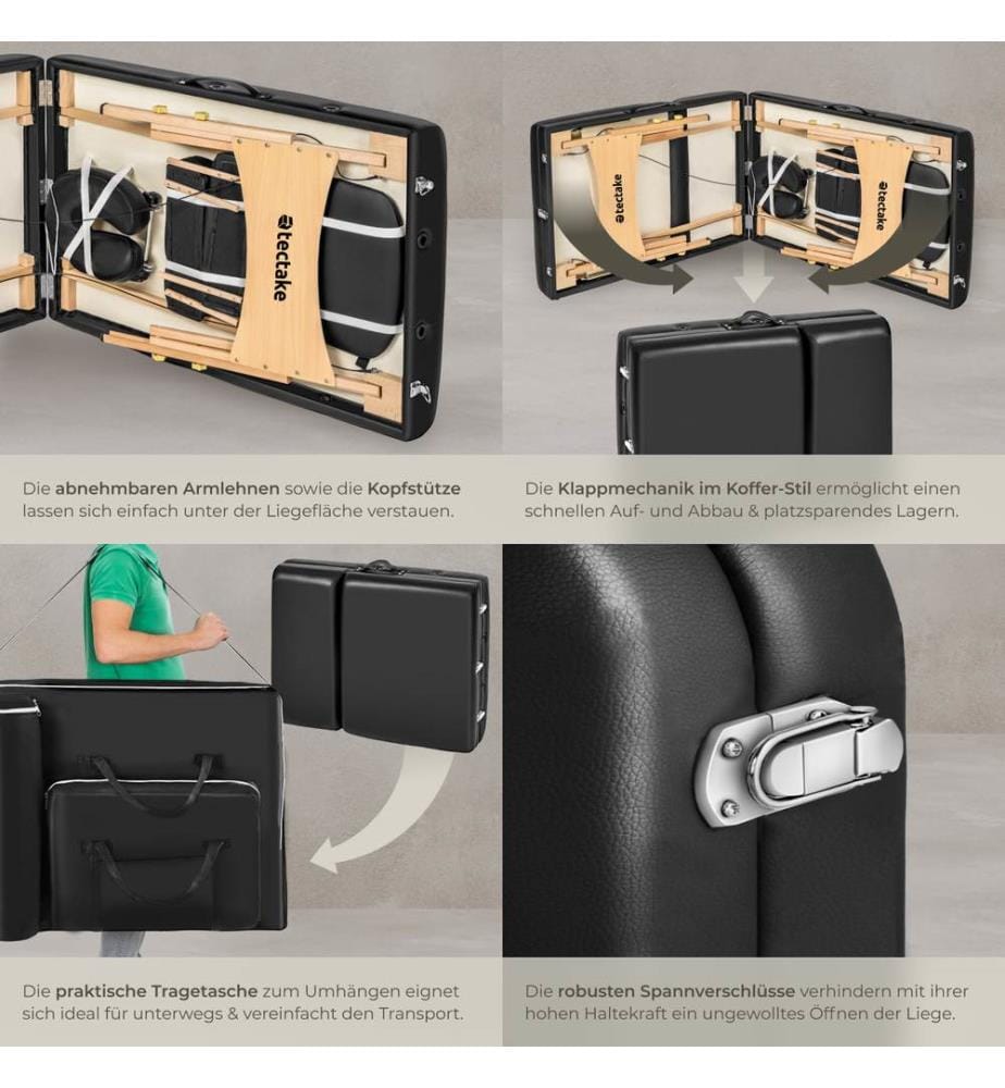 Set lettino da massaggio a 3 zone Somwang con imbottitura di 7,5 cm, rulli e telaio in legno - nero