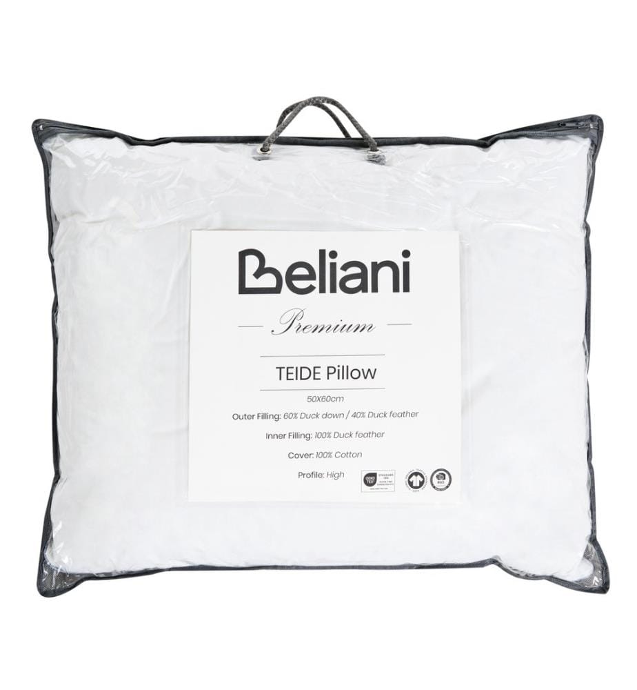 Cuscino a 3 camere TEIDE Alto Piuma e piumino d'anatra 50 x 60 cm Bianco