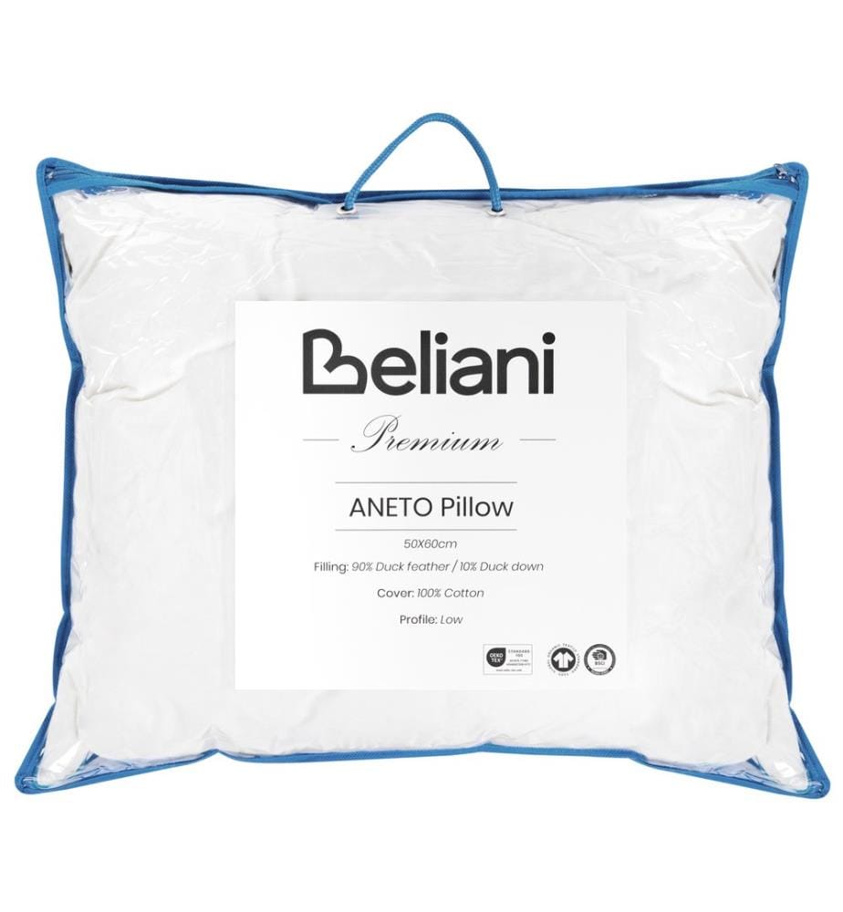 Bed Pillow ANETO Low Duck Feathers and Down 50 x 60 cm White