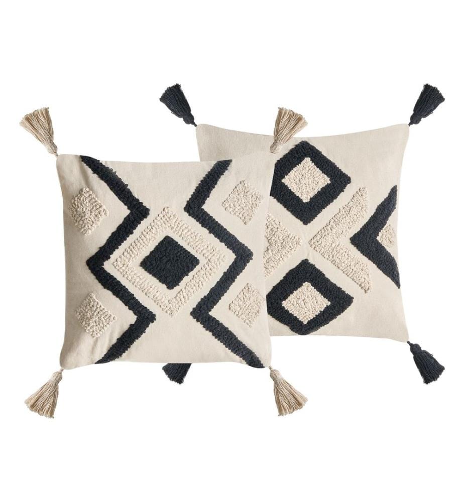 Set di 2 cuscini SARACA Cotone 45 x 45 cm Nero/Beige Trama geometrica
