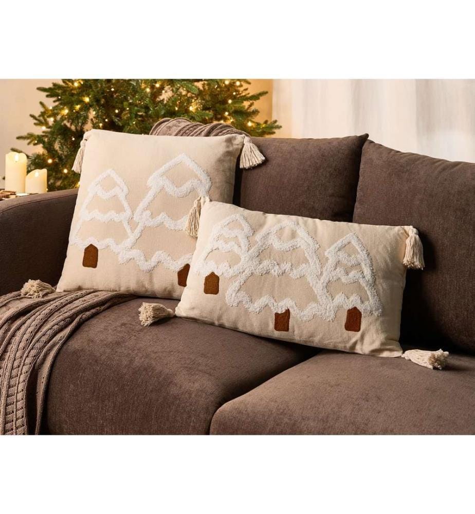 Set di 2 cuscini INTSIA Cotone 30 x 50 cm 45 x 45 cm Beige chiaro Modello natalizio