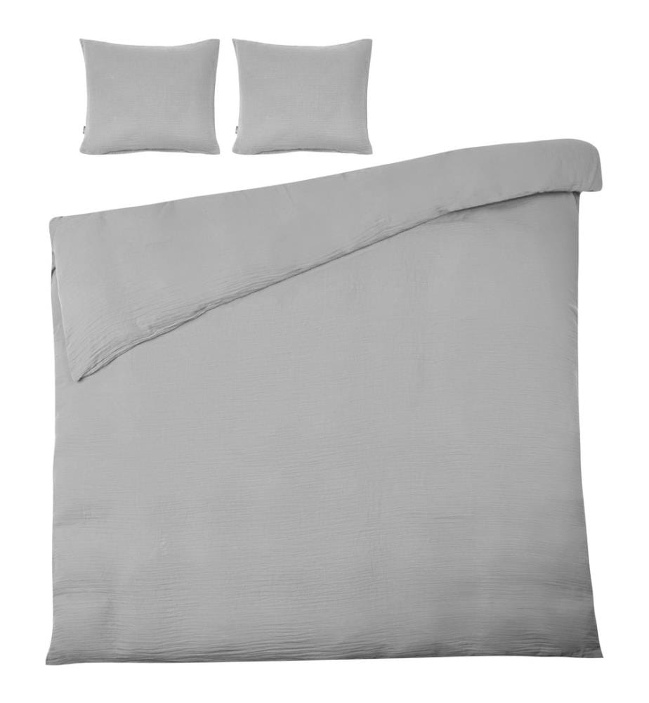 Ensemble de housses de couette SUMNER Mousseline de coton 200 x 200 cm Gris clair