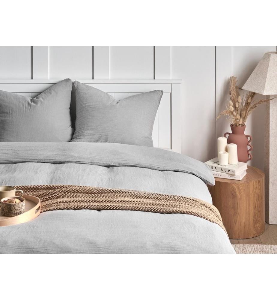 Ensemble de housses de couette SUMNER Mousseline de coton 150 x 200 cm Gris clair