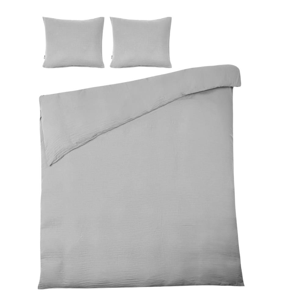 Ensemble de housses de couette SUMNER Mousseline de coton 150 x 200 cm Gris clair
