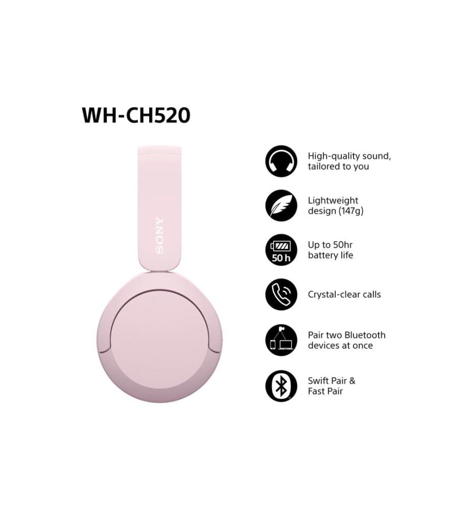 SONY - Casques extra-auriculaires Wireless WH-CH520 Rose