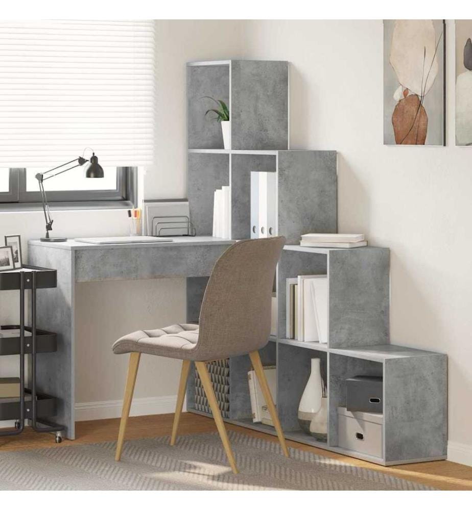 Scrivania d'angolo con scaffale Grigio cemento 101,5 x 149,5 x 149,5 cm