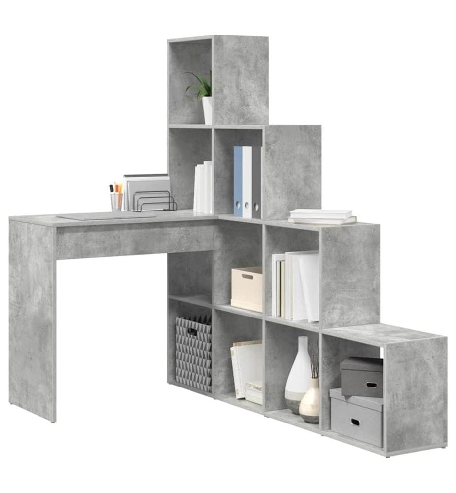 Scrivania d'angolo con scaffale Grigio cemento 101,5 x 149,5 x 149,5 cm