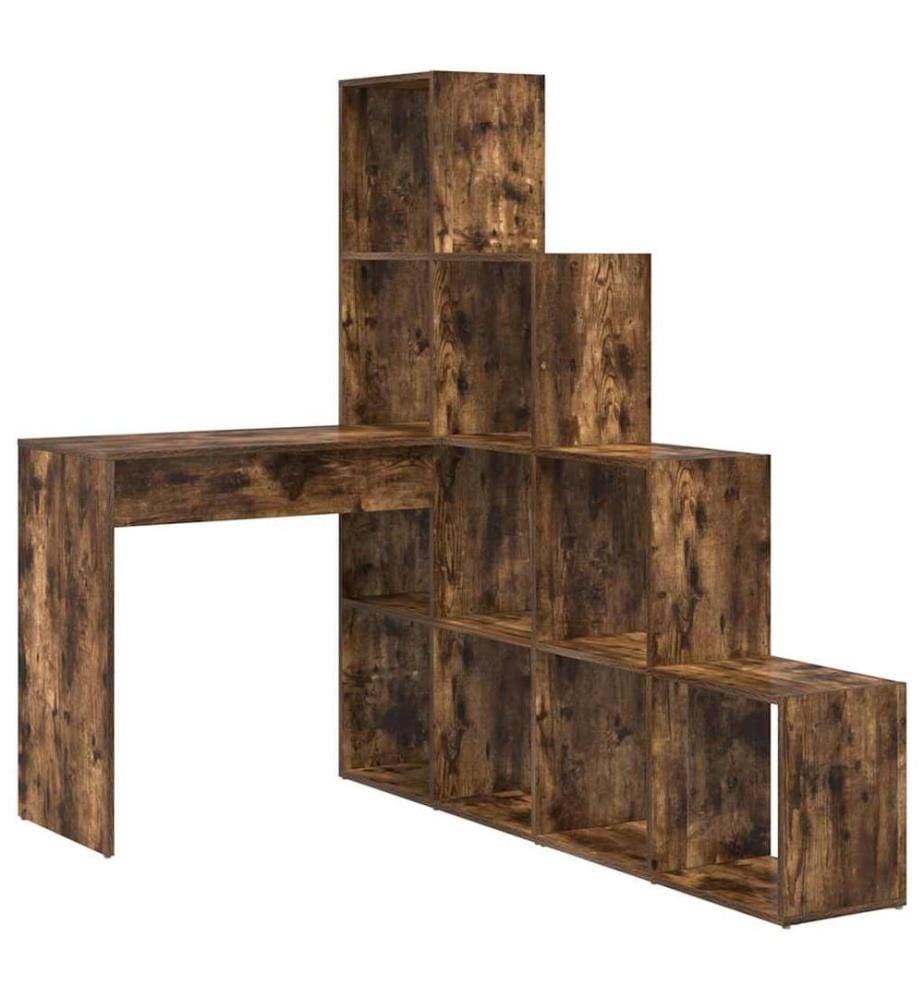 Scrivania d'angolo con scaffale Rovere fumé 101,5 x 149,5 x 149,5 cm