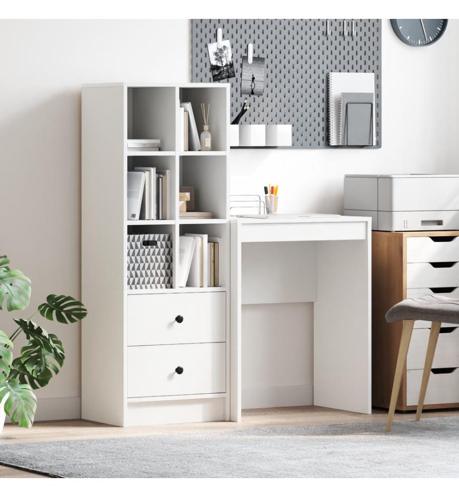 Scrivania con Cassetto con Scaffale con Stoccaggio 2 pcs Bianco