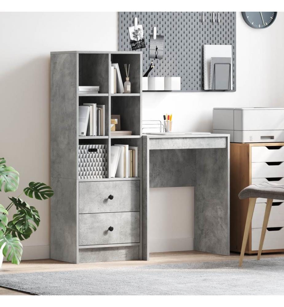 Scrivania con Cassetto con Scaffale con Stoccaggio 2 pcs Grigio Calcestruzzo
