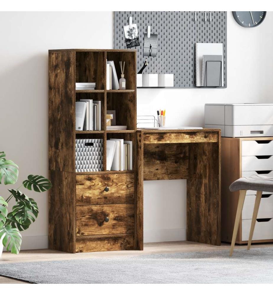 Schreibtisch mit Schubladen mit Regal 2 pcs Geräucherte Eiche