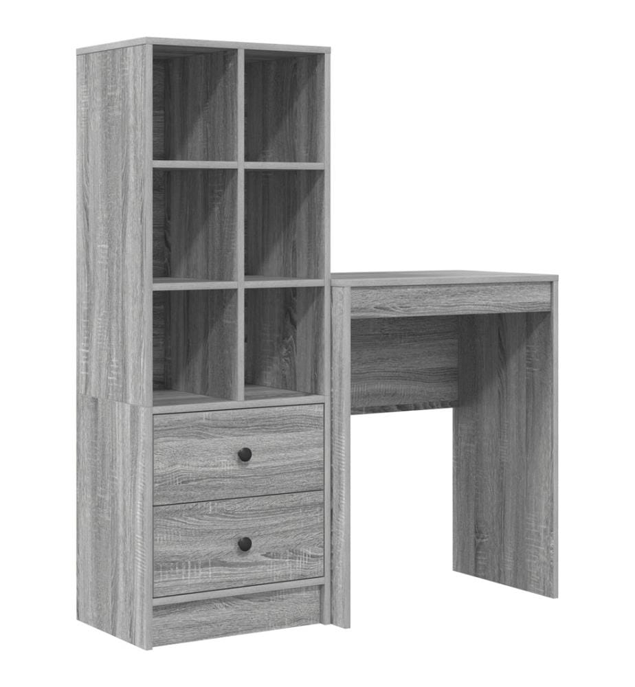 Scrivania con Cassetto con Scaffale con Stoccaggio 2 pcs Grigio Sonoma