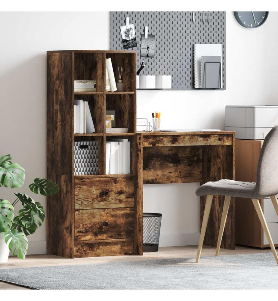 Scrivania con cassetto con scaffale con stoccaggio 2 pz Quercia affumicata