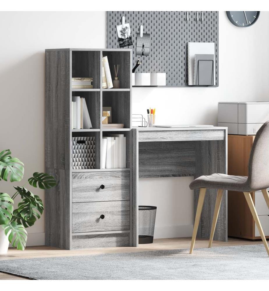 Scrivania con cassetto con scaffale con stoccaggio 2 pz Grigio Sonoma