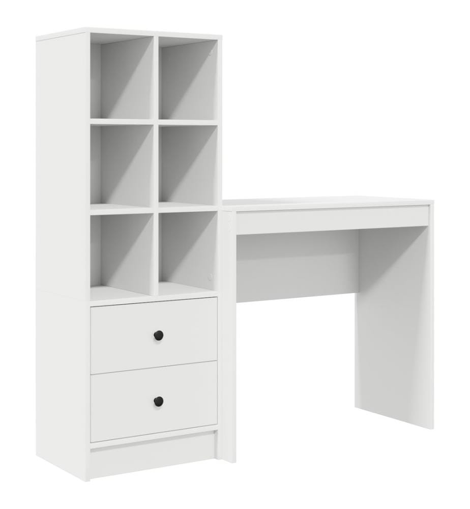Scrivania con cassetto con scaffale con stoccaggio 2 pz Bianco