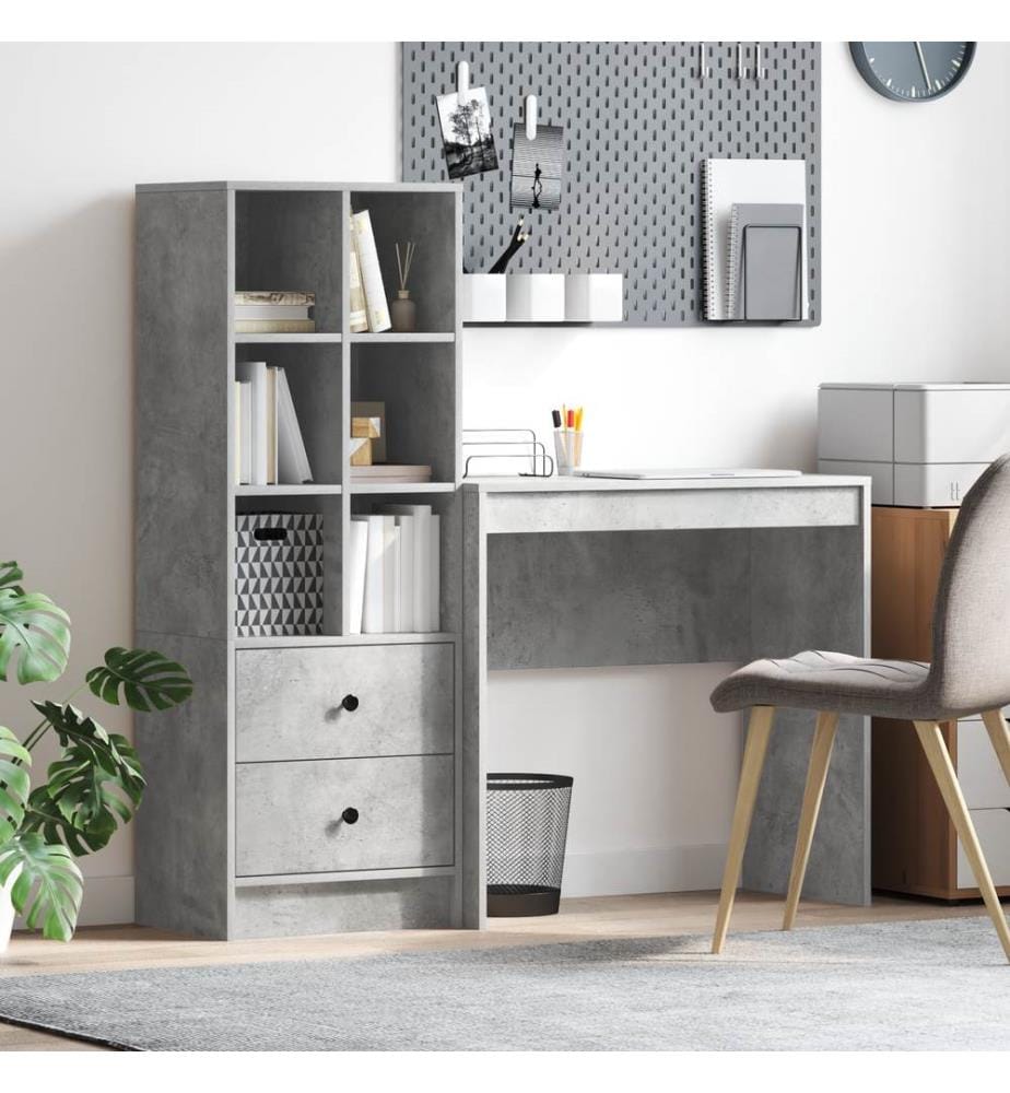 Scrivania con cassetto con scaffale con stoccaggio 2 pz Grigio cemento
