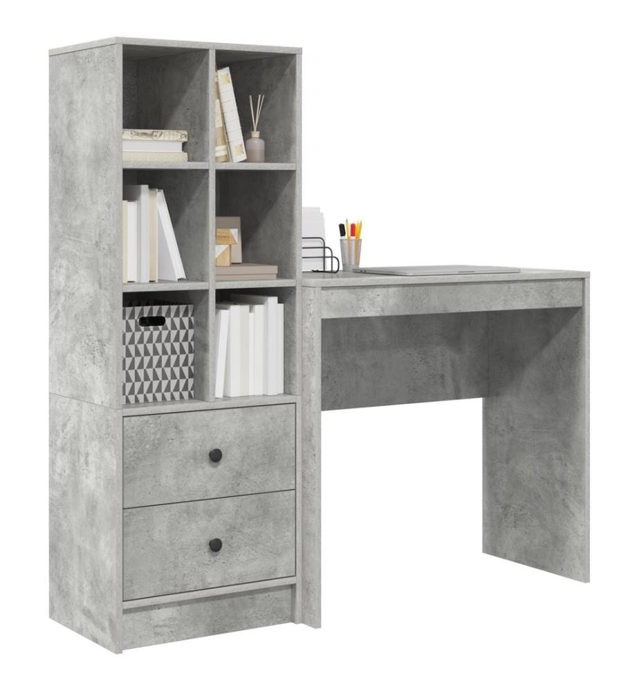 Scrivania con cassetto con scaffale con stoccaggio 2 pz Grigio cemento