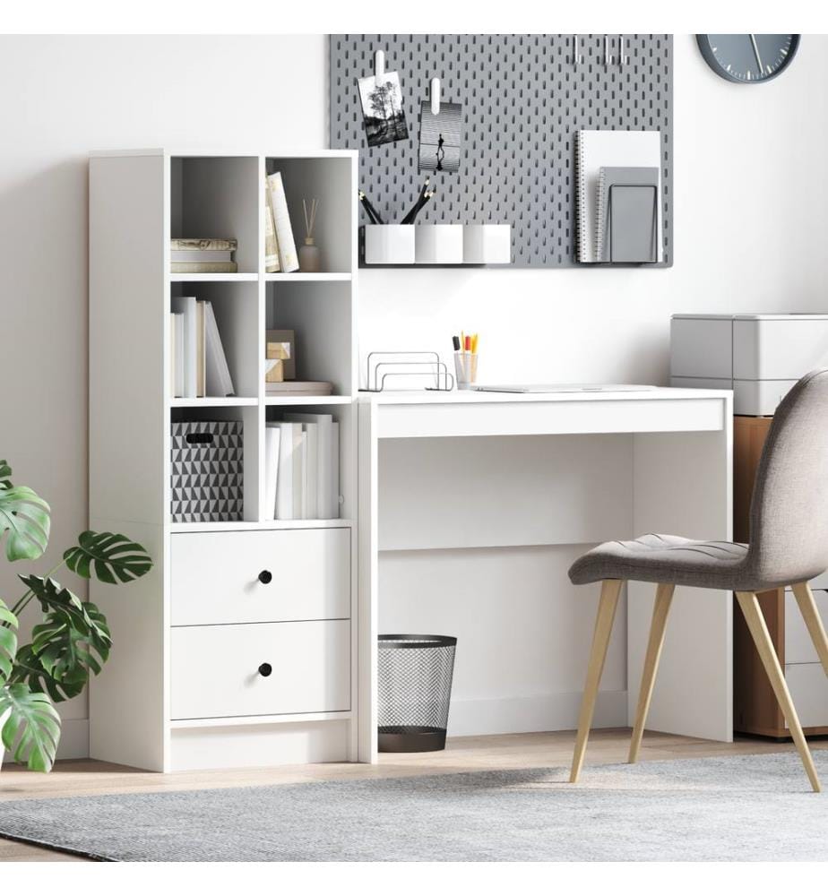 Scrivania con cassetto con scaffale con stoccaggio 2 pz Bianco
