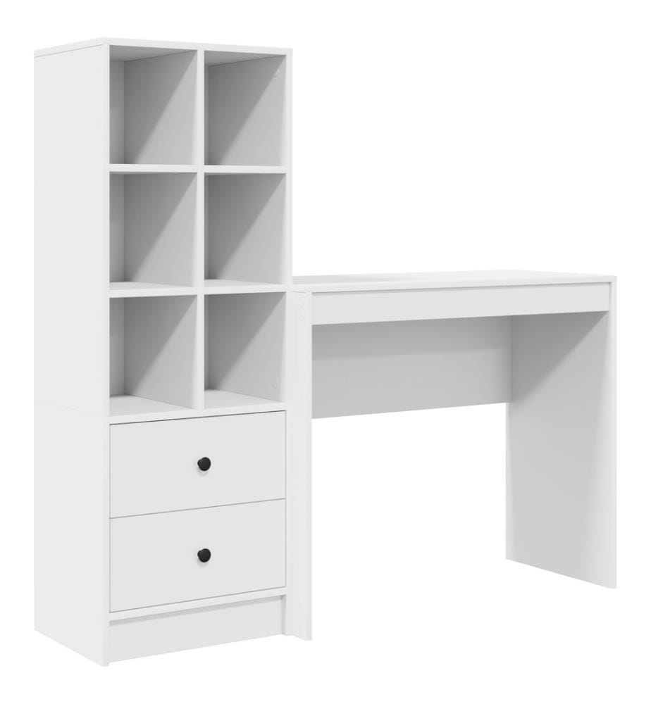 Scrivania con cassetto con scaffale con stoccaggio 2 pz Bianco