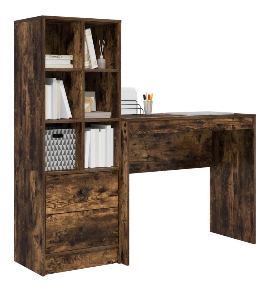 Scrivania con cassetto con scaffale con stoccaggio 2 pz Quercia affumicata