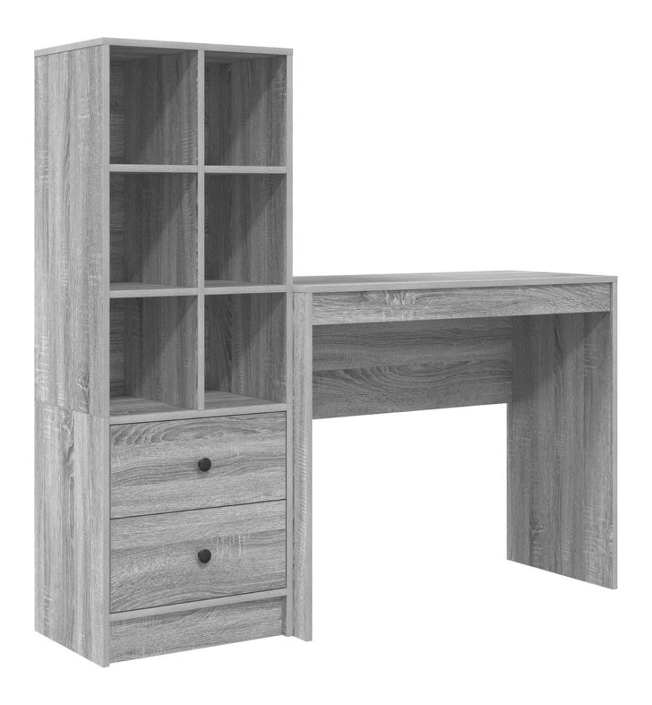 Scrivania con cassetto con scaffale con stoccaggio 2 pz Grigio Sonoma