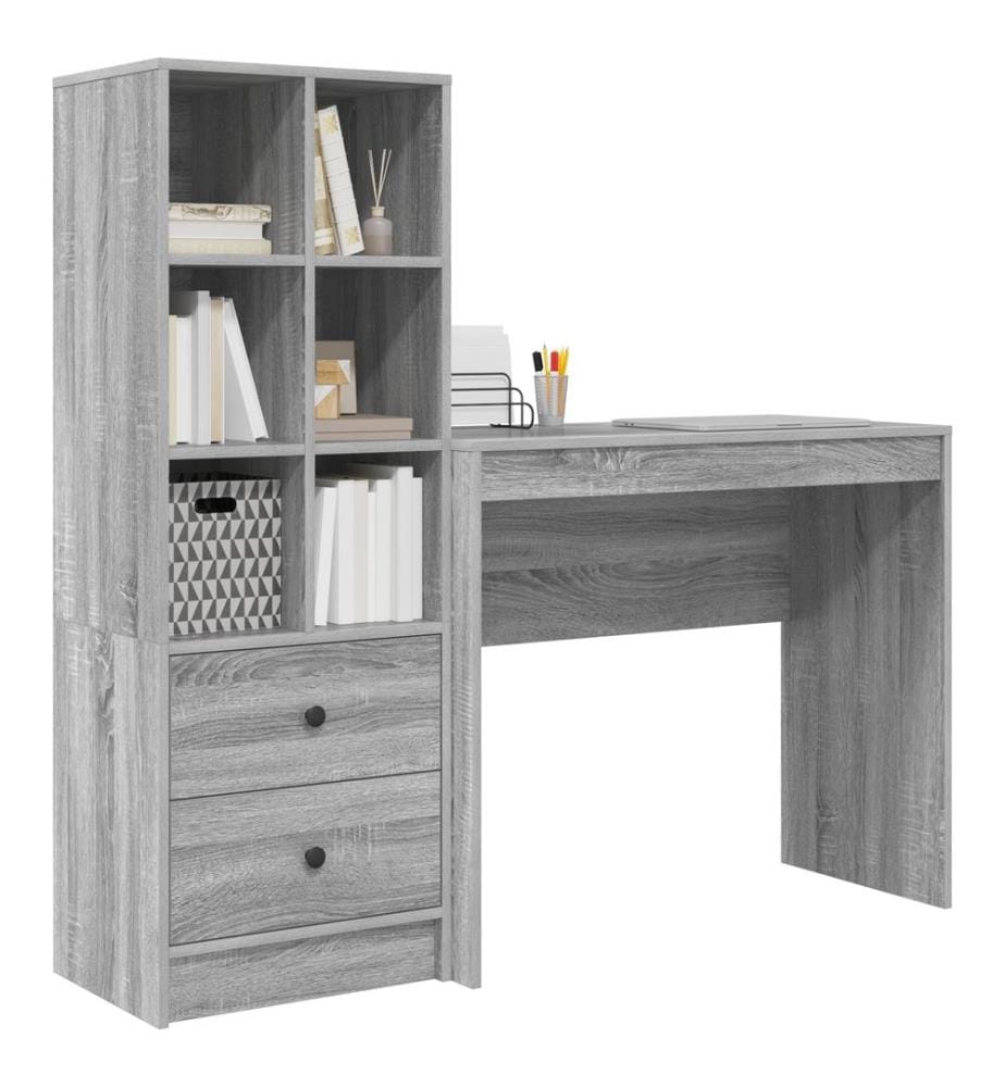 Scrivania con cassetto con scaffale con stoccaggio 2 pz Grigio Sonoma