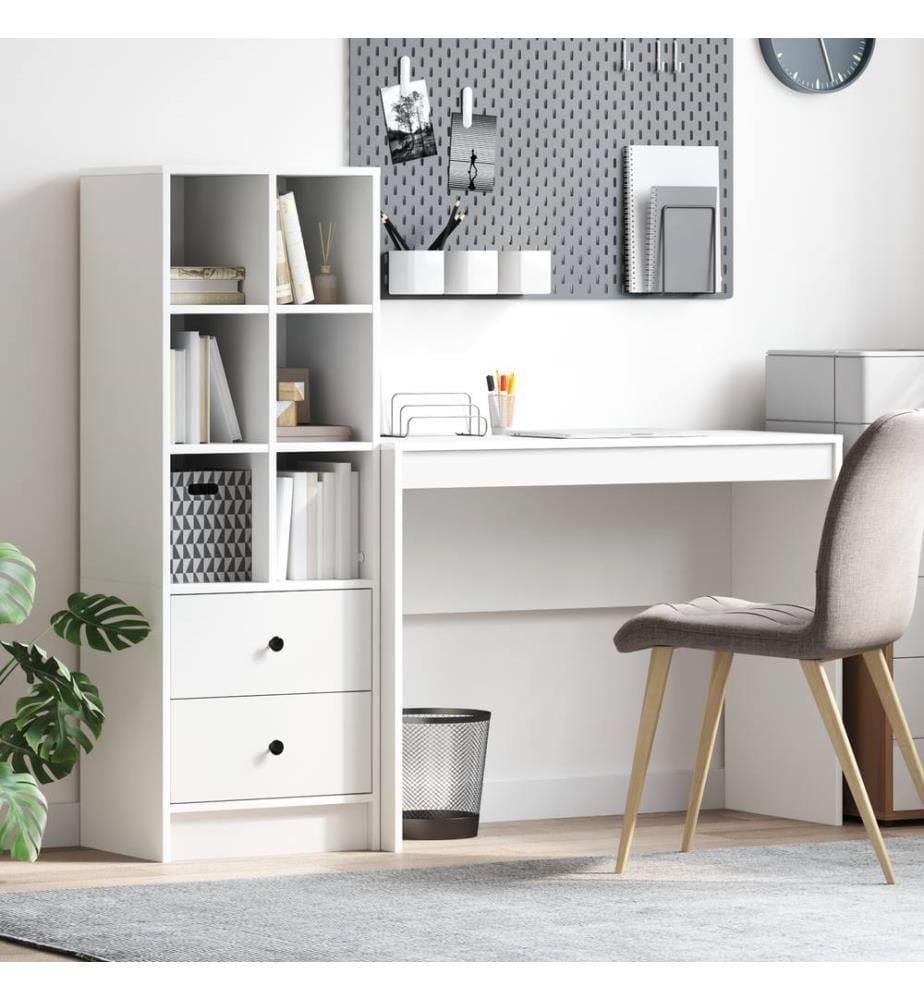 Scrivania con cassetto con scaffale con stoccaggio 2 pz Bianco