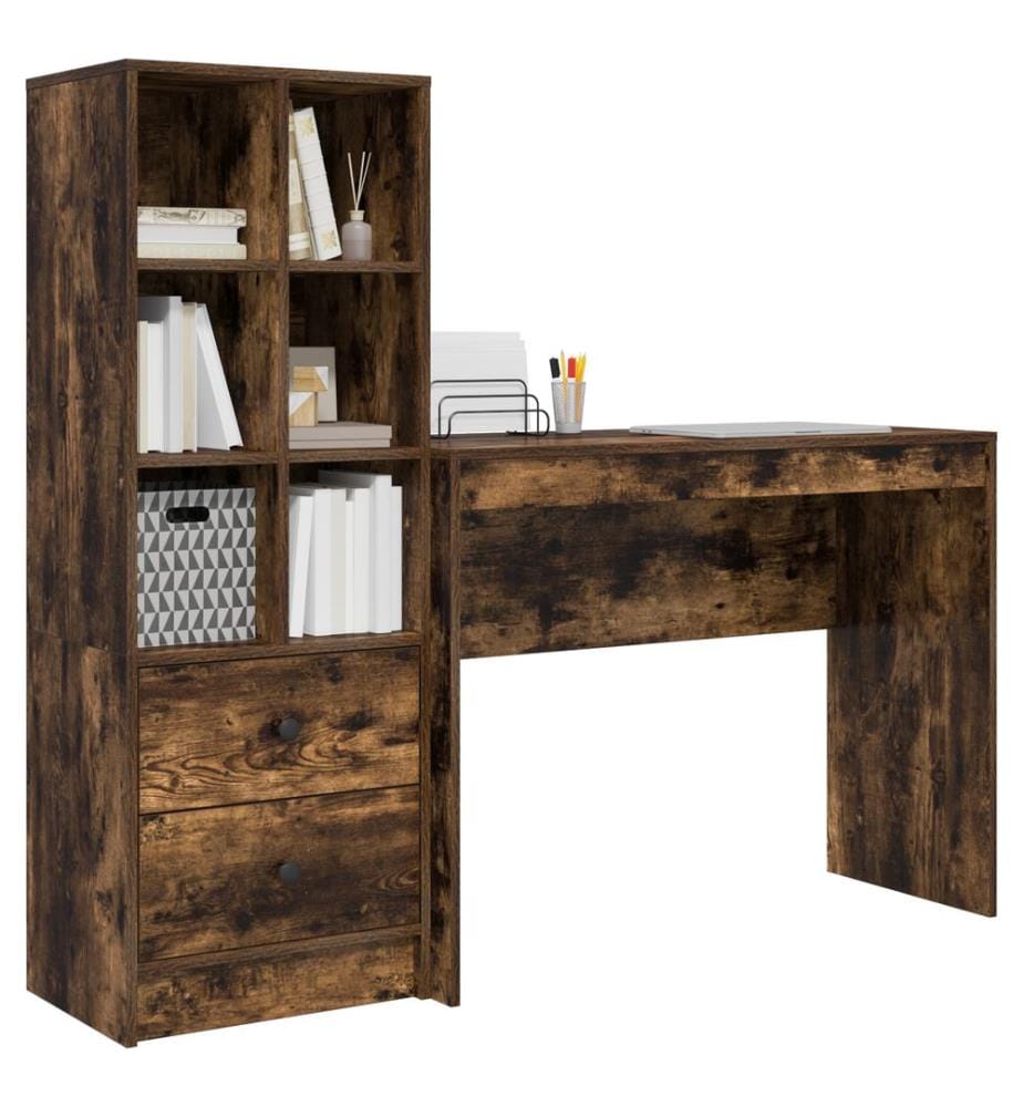 Scrivania con cassetto con scaffale con stoccaggio 2 pz Quercia affumicata
