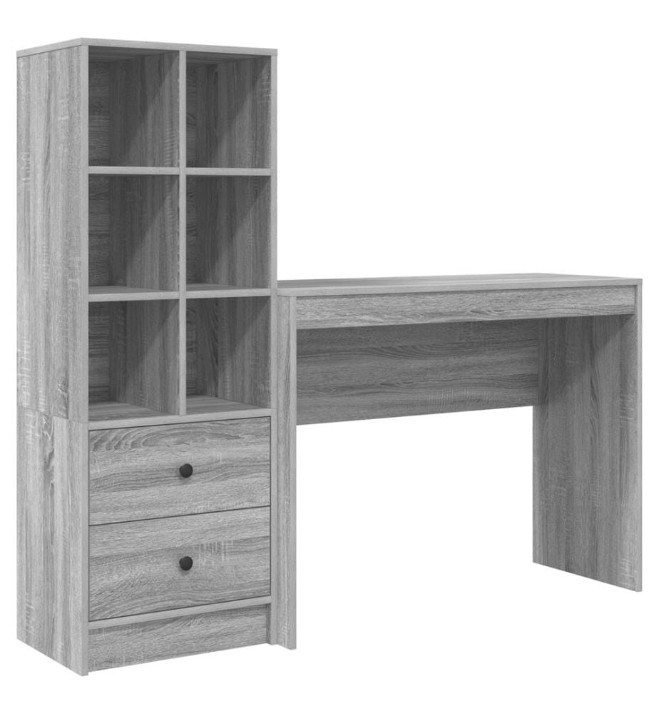 Scrivania con cassetto con scaffale con stoccaggio 2 pz Grigio Sonoma