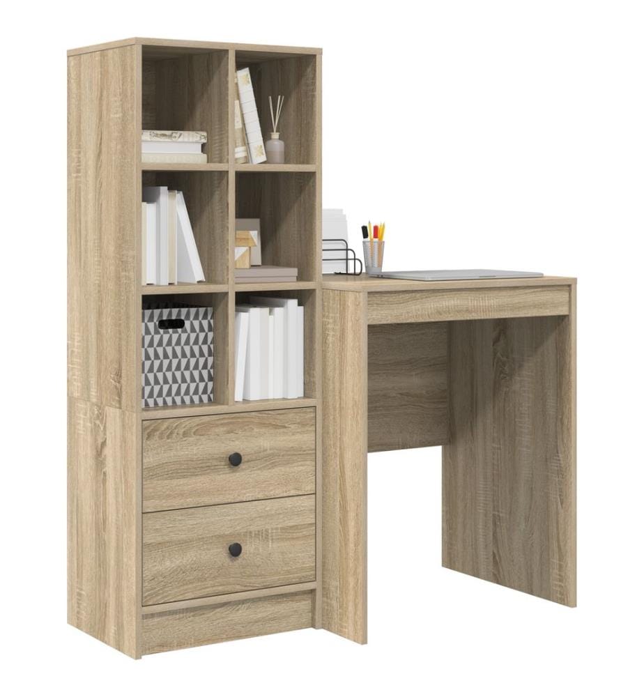 Scrivania con cassetto con scaffale 2 pz Quercia Sonoma