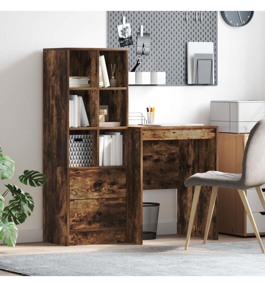 Scrivania con cassetto con scaffale con stoccaggio 2 pz Quercia affumicata
