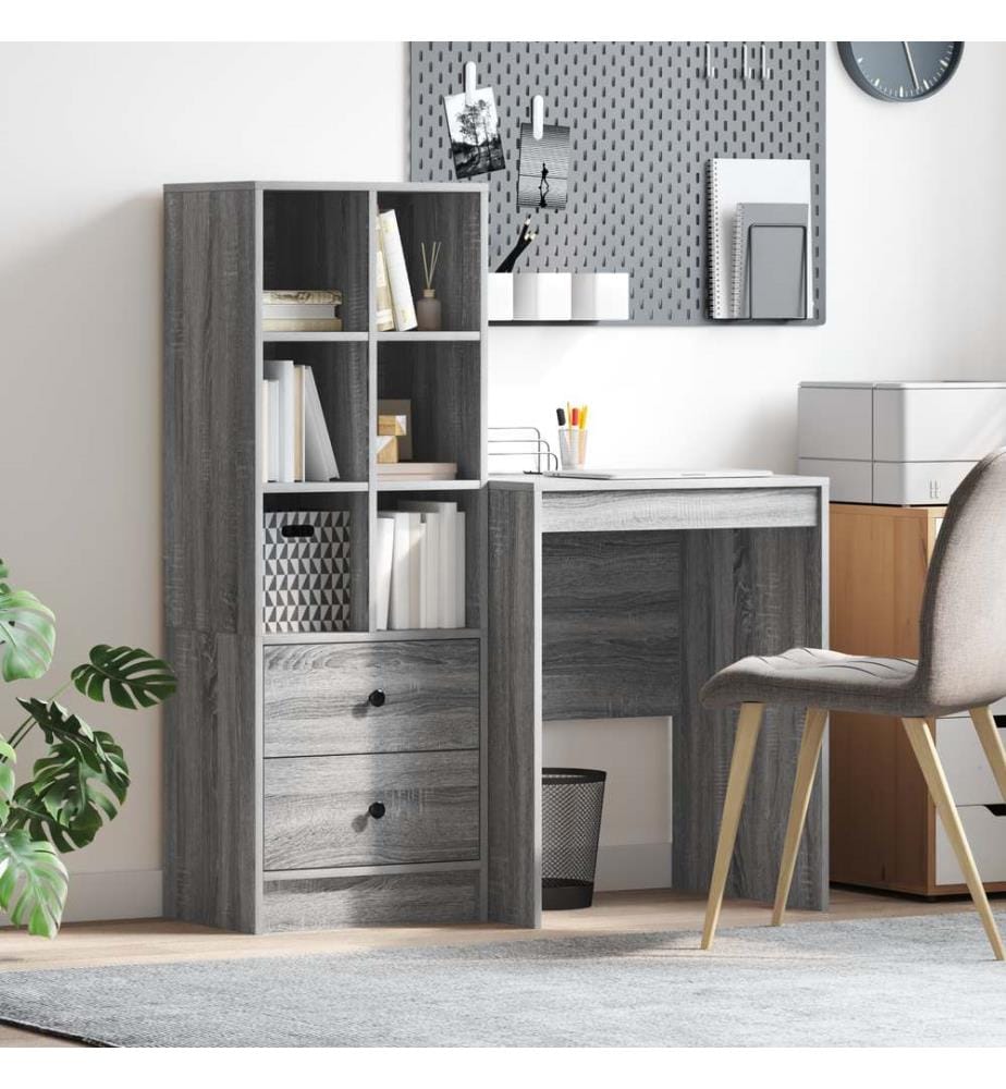 Scrivania con cassetto con scaffale con stoccaggio 2 pz Grigio Sonoma