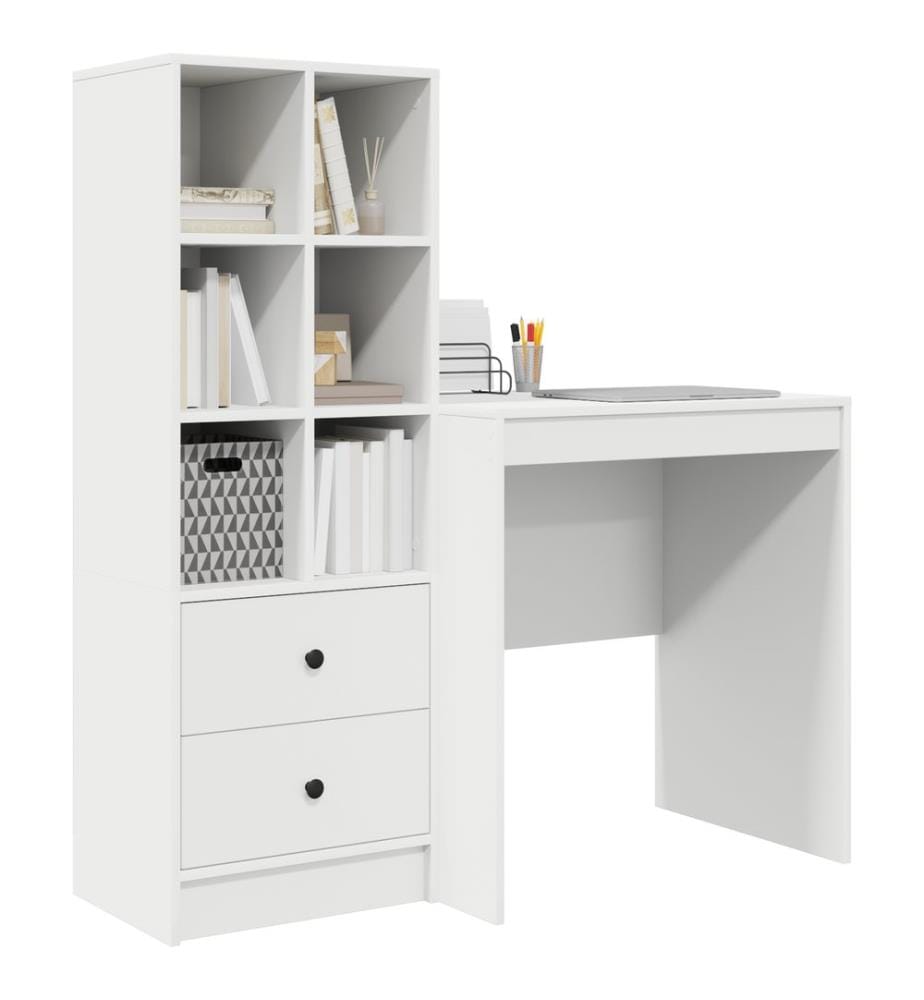 Scrivania con cassetto con scaffale con stoccaggio 2 pz Bianco
