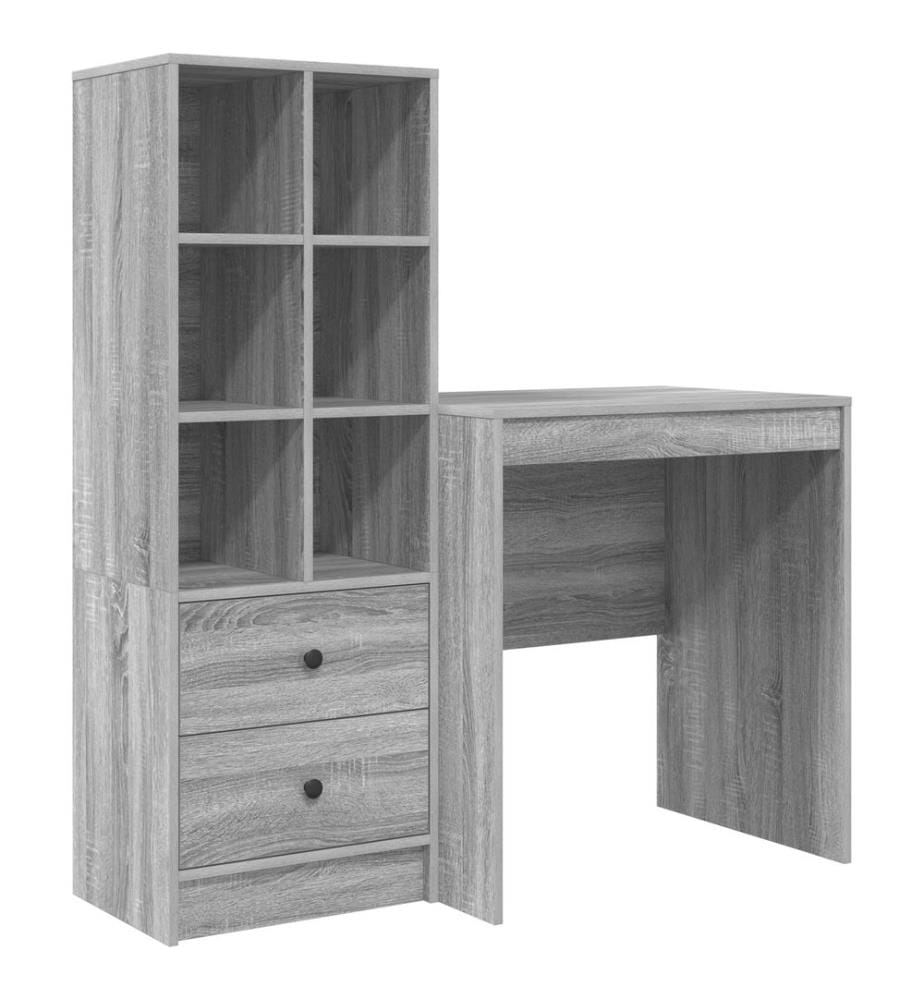 Scrivania con cassetto con scaffale con stoccaggio 2 pz Grigio Sonoma