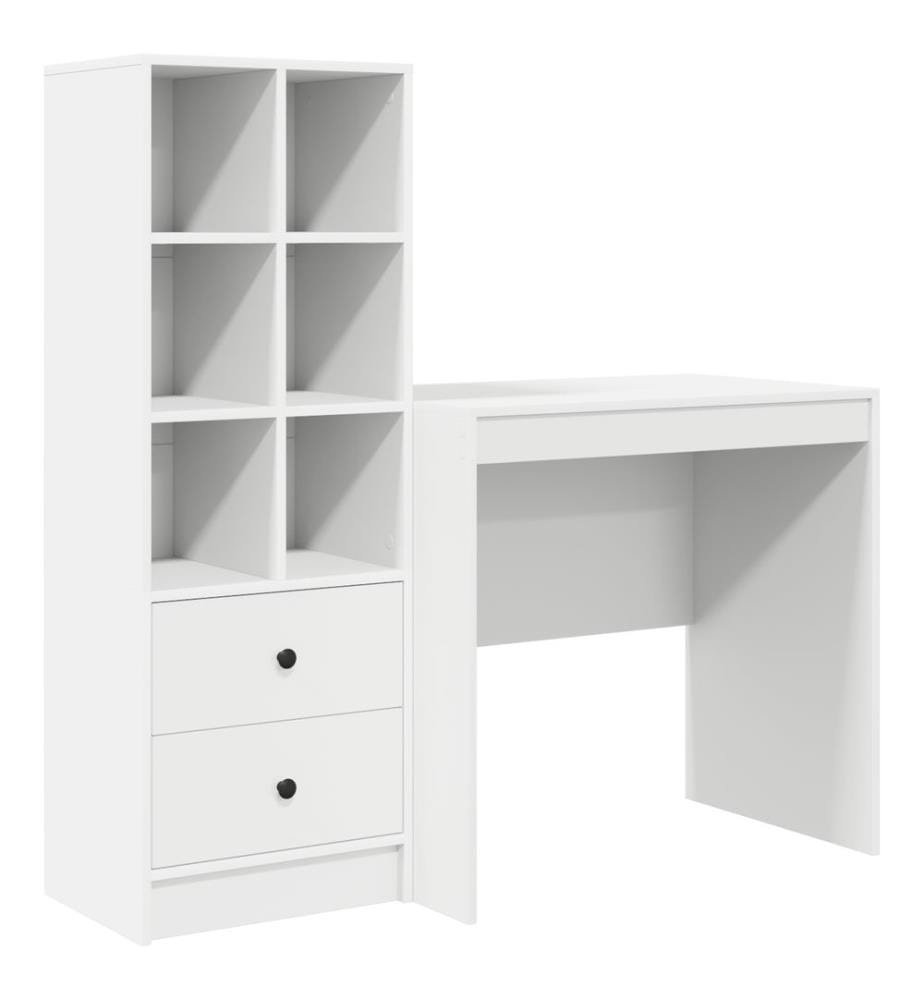 Scrivania con cassetto con scaffale con stoccaggio 2 pz Bianco