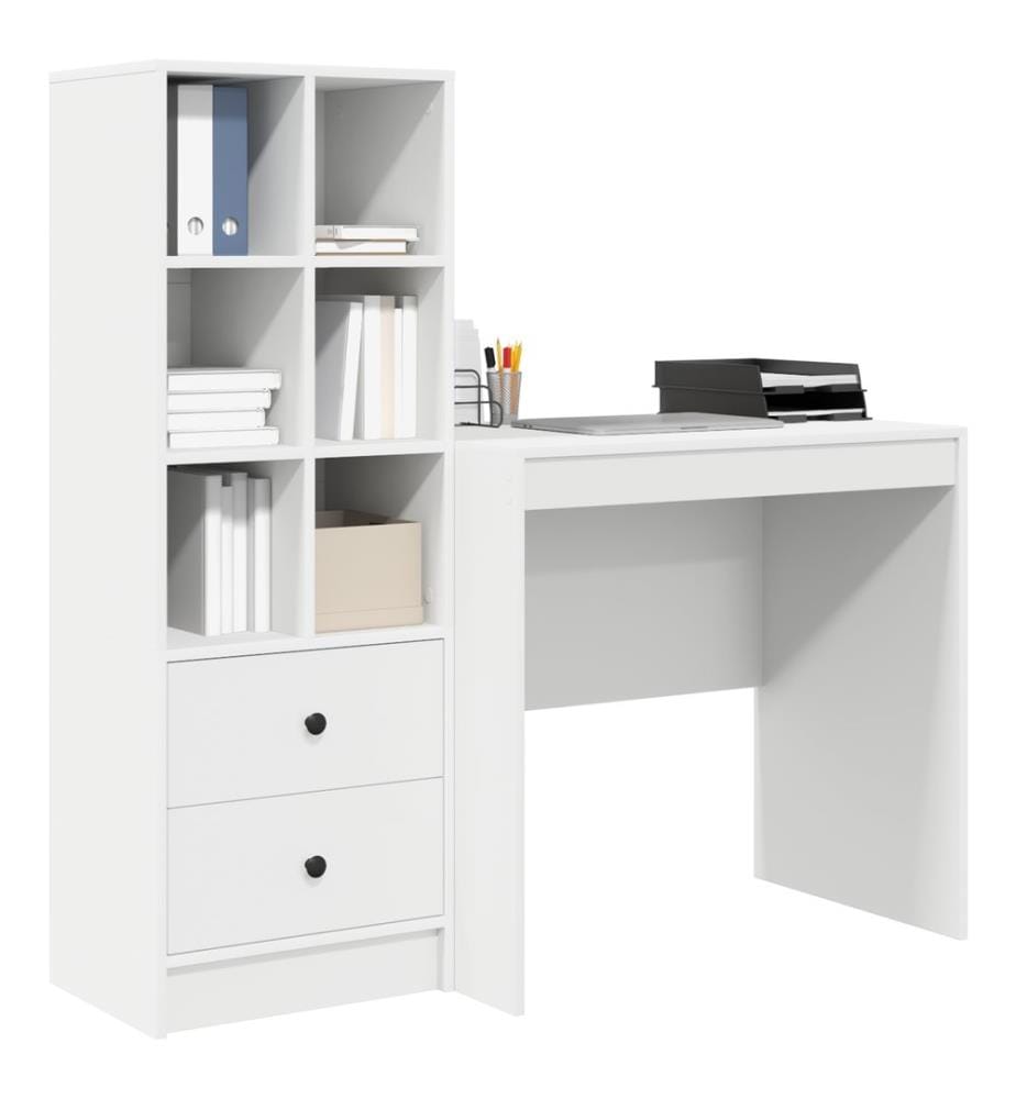 Scrivania con cassetto con scaffale con stoccaggio 2 pz Bianco