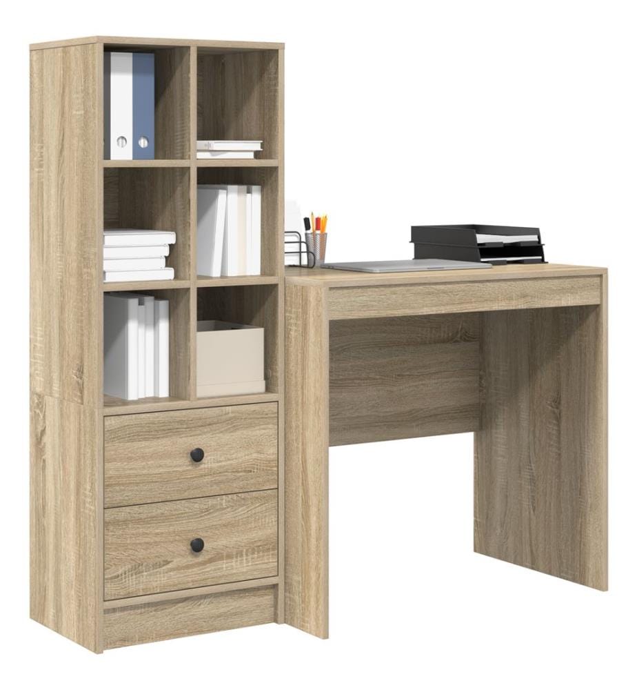 Scrivania con cassetto con scaffale 2 pz Quercia Sonoma
