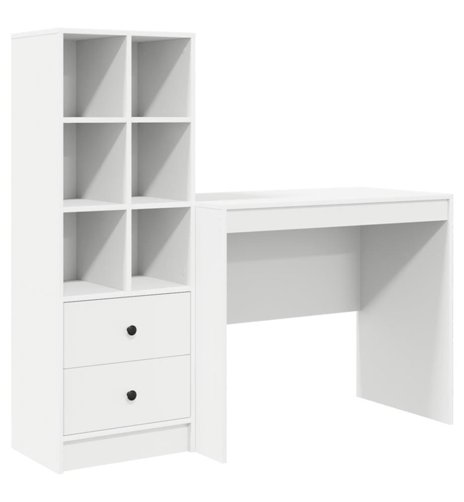 Scrivania con cassetto con scaffale con stoccaggio 2 pz Bianco