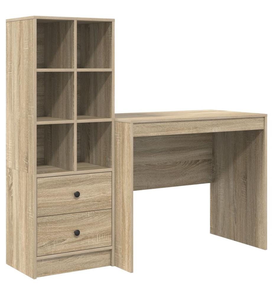 Scrivania con cassetto con scaffale 2 pz Quercia Sonoma