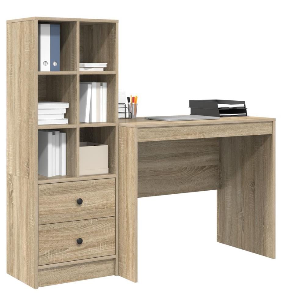 Scrivania con cassetto con scaffale 2 pz Quercia Sonoma