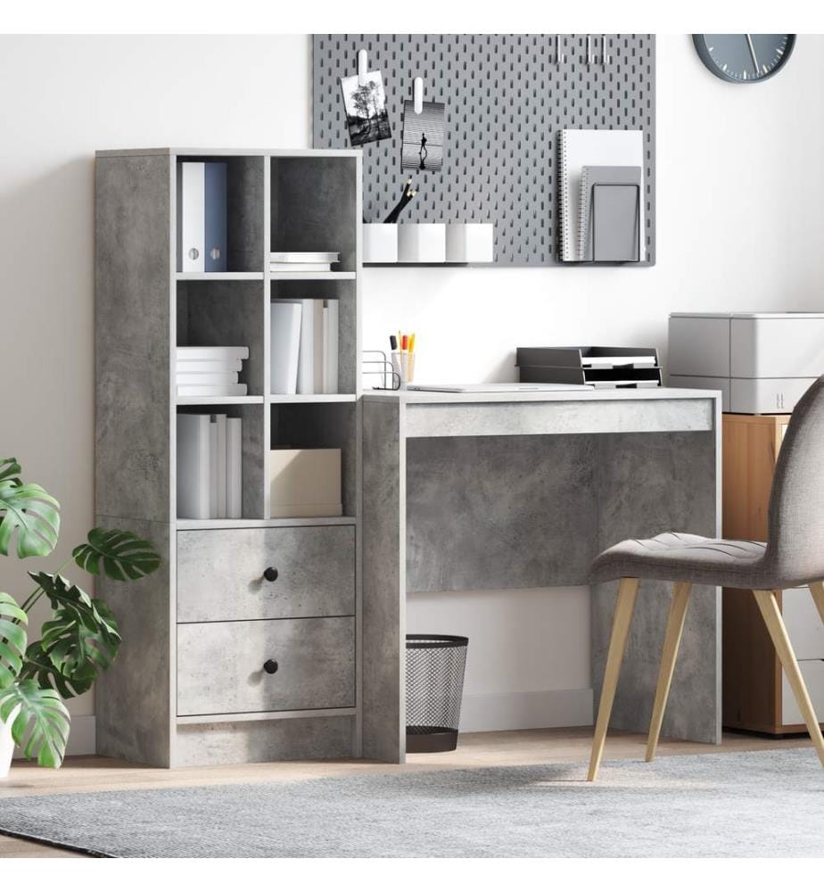 Scrivania con cassetto con scaffale con stoccaggio 2 pz Grigio cemento