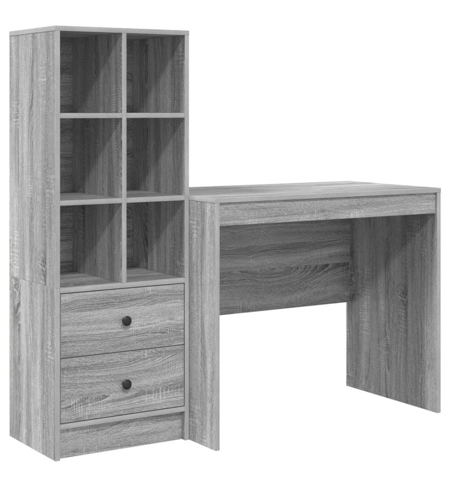 Schreibtisch mit Schubladen mit Regal 2 pcs Graues Sonoma