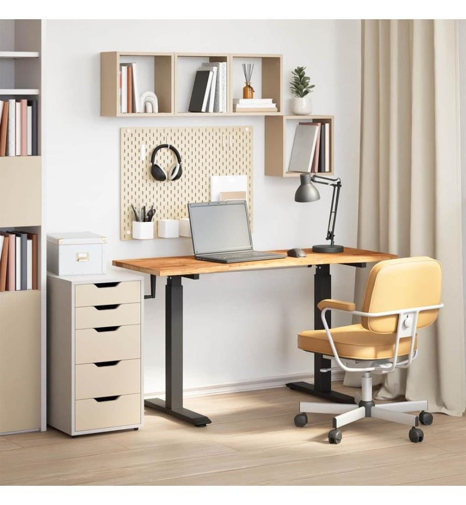 Scrivania Nero e Marrone Chiaro 140 x 60 cm Legno massiccio di quercia
