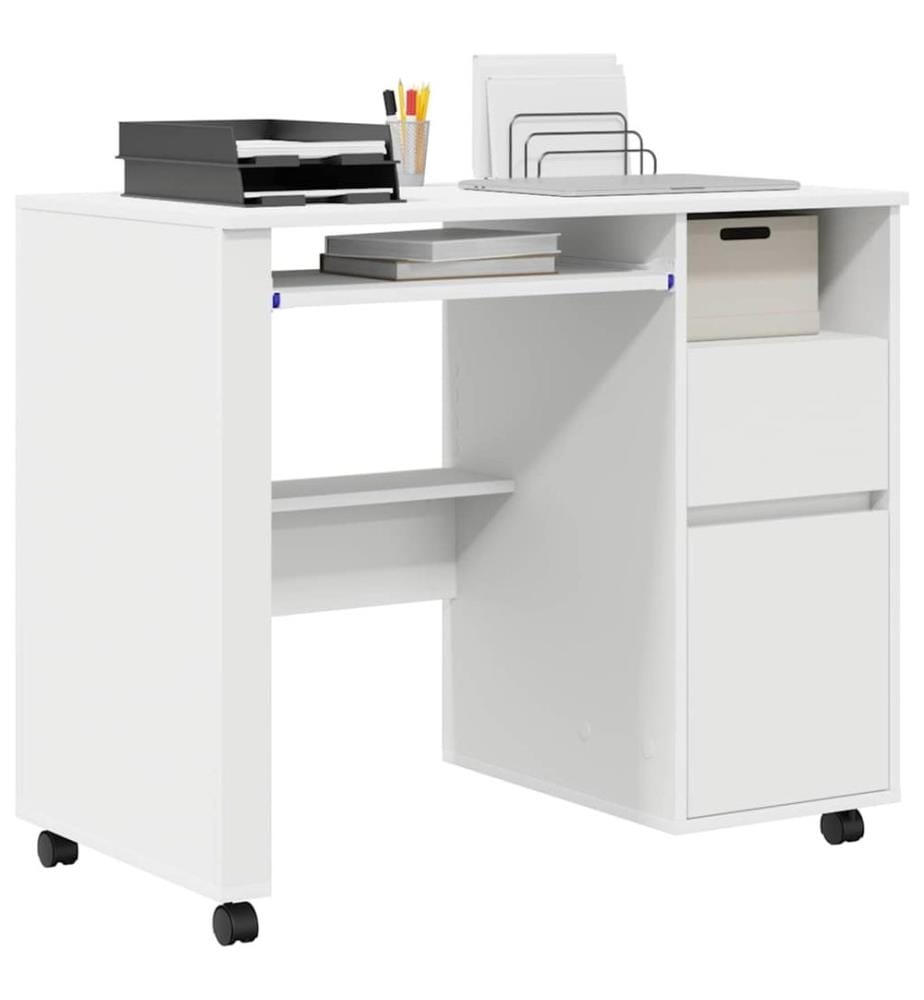 Scrivania con ruote Bianco 91 x 50 x 77 cm Legno ingegnerizzato