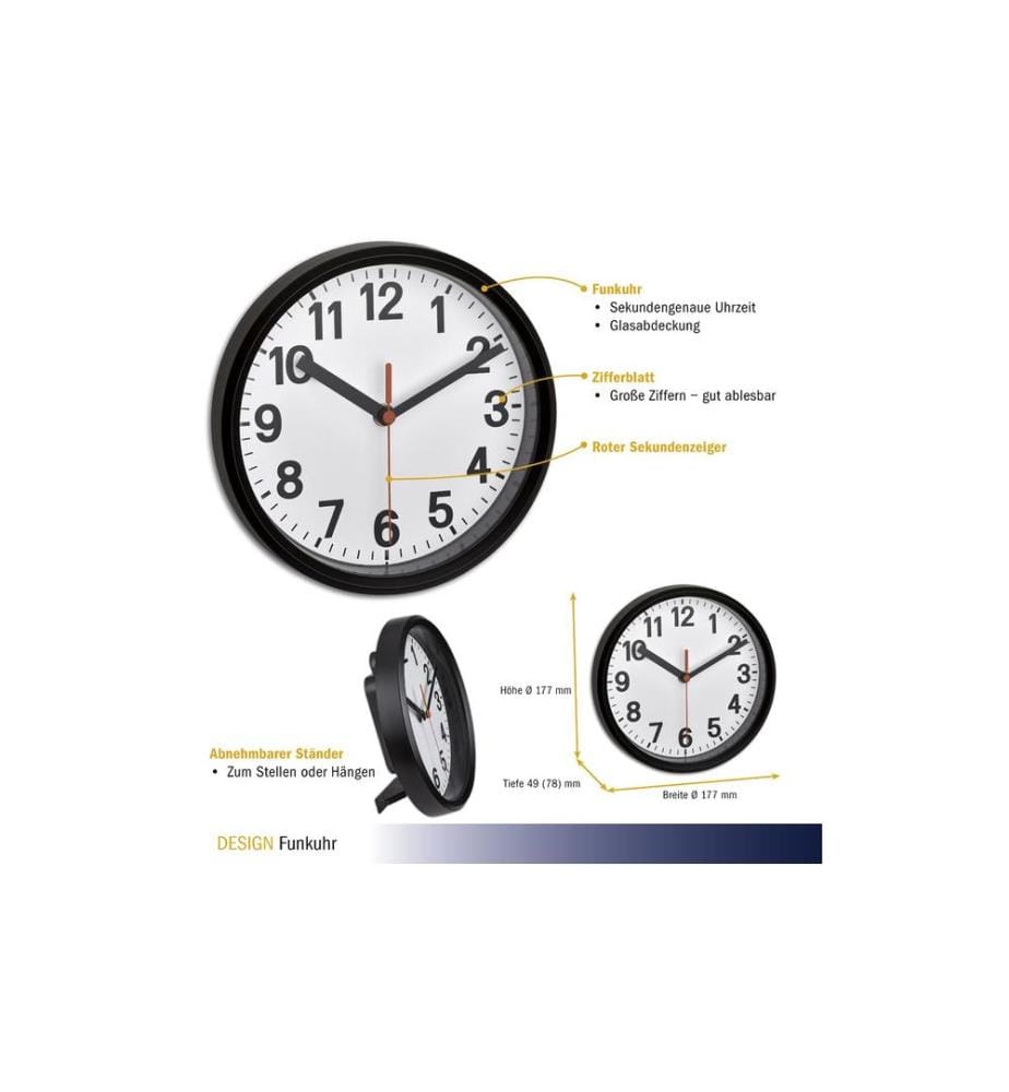 TFA DOSTMANN - Funk-Wanduhr Analog Schwarz