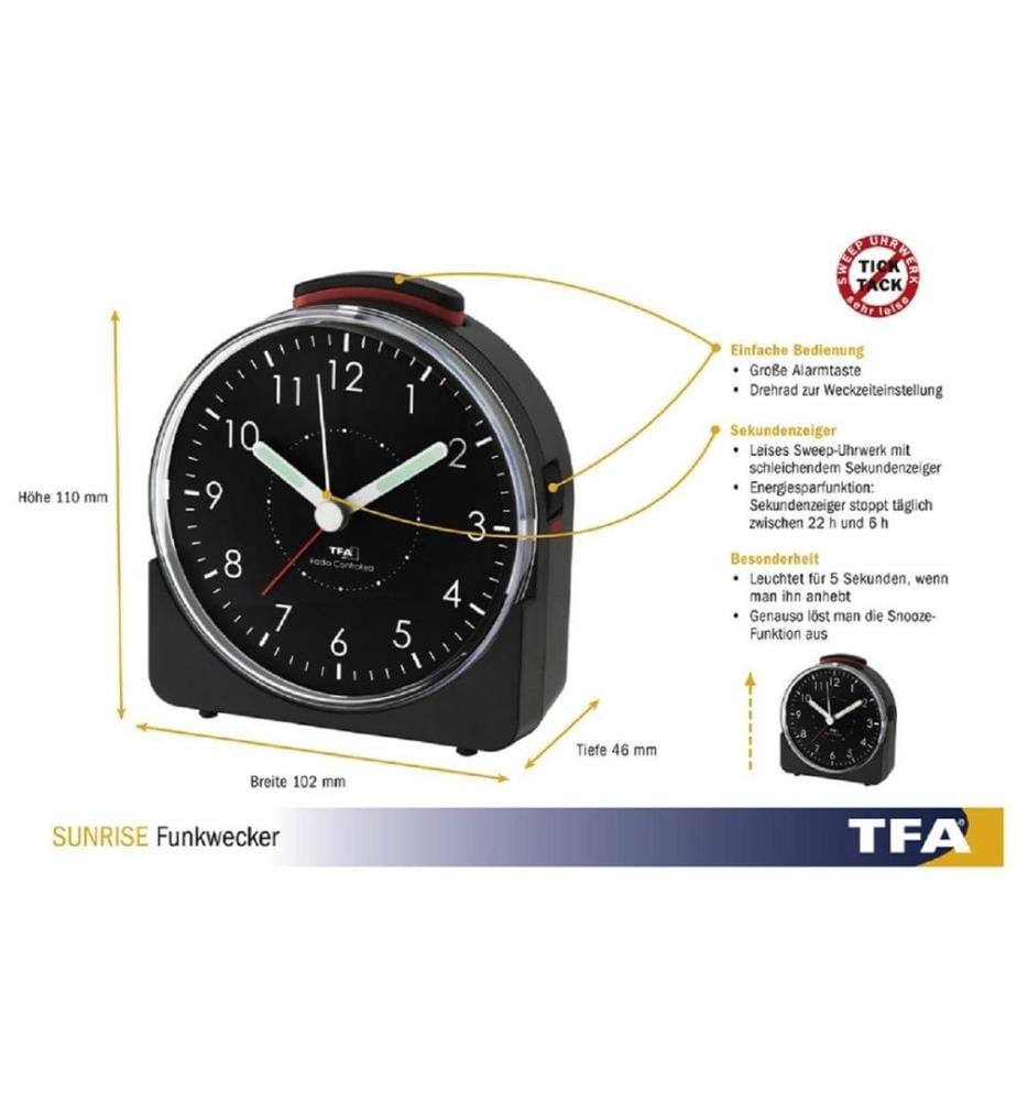 TFA DOSTMANN - Réveil radio-piloté Sunrise Noir