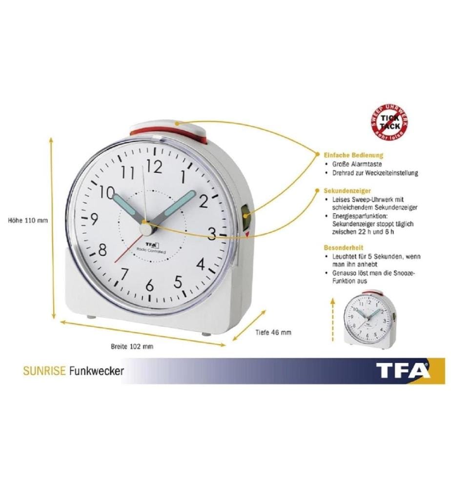 TFA DOSTMANN - Réveil radio-piloté Sunrise Blanc
