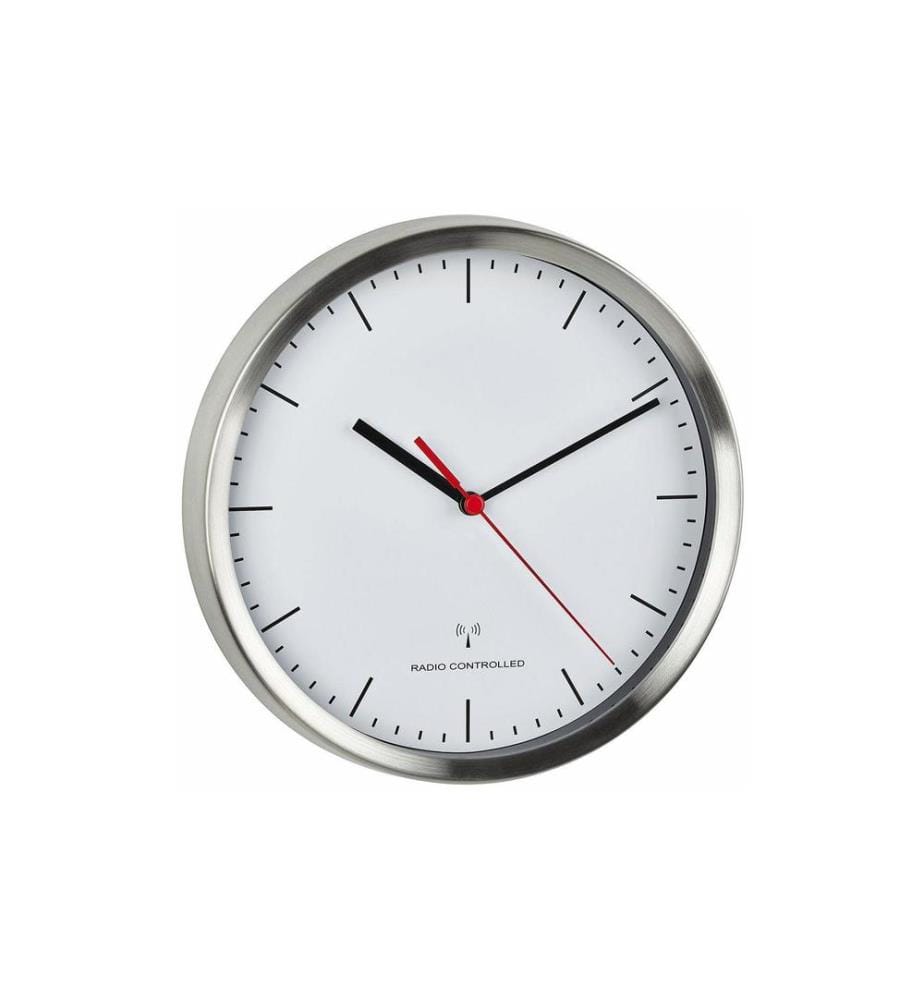TFA DOSTMANN - Funk-Wanduhr mit Edelstahl-Rahmen Ø 22 cm, Silber/Weiss